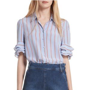 FRAME Ruffle Sleeve 100% Silk Blouse